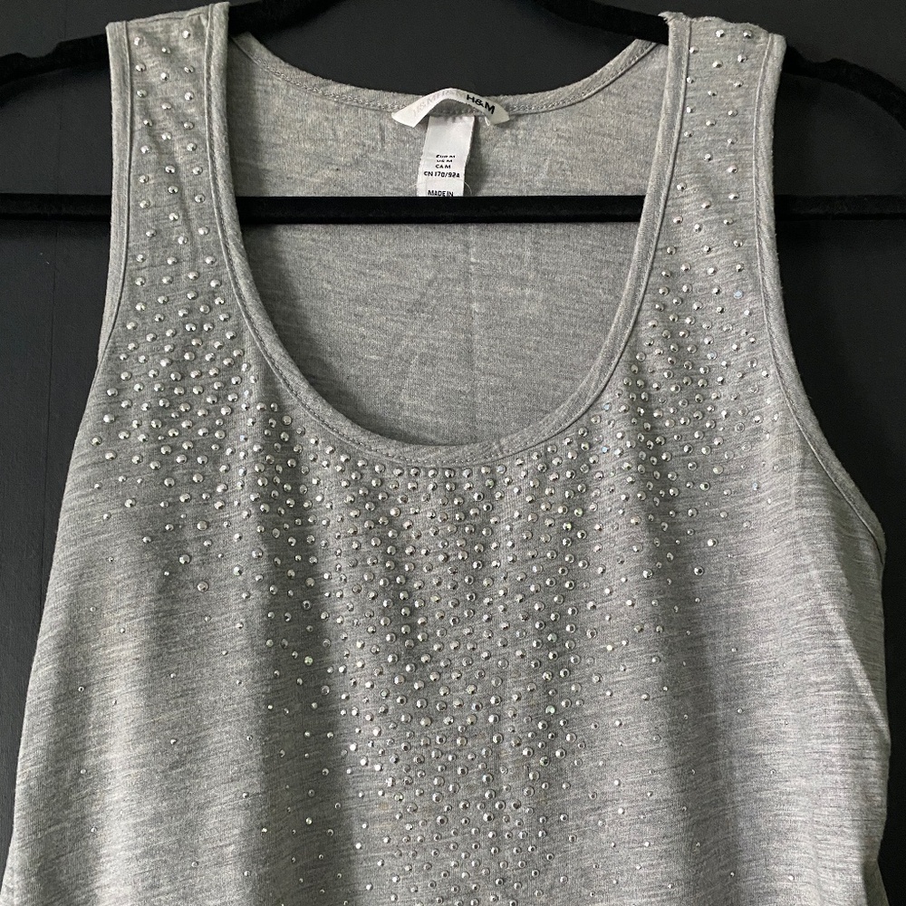H&M Light Gray Tank Top with Silver Bead Accent Size Medium